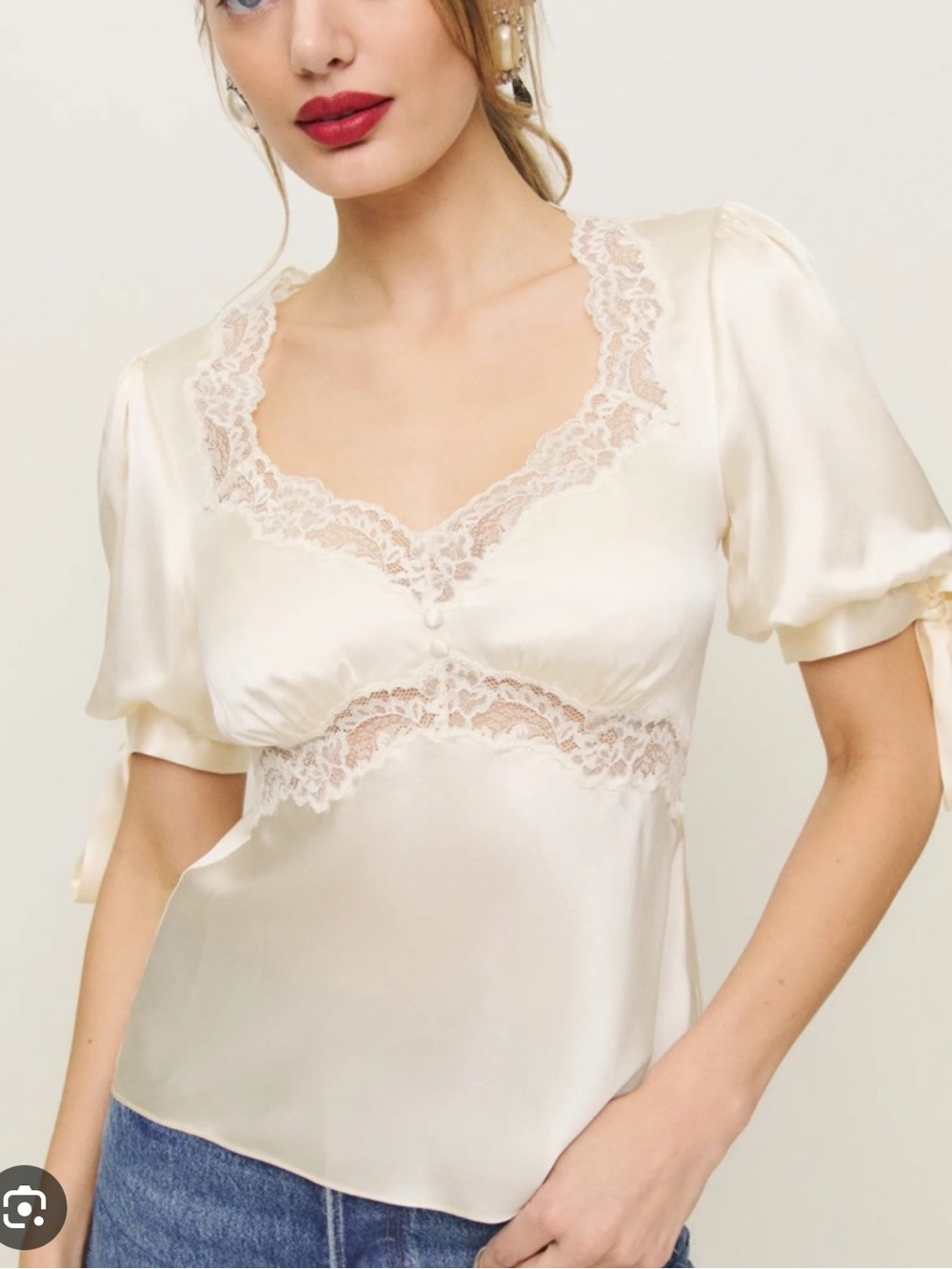 Reformation Dolly Lace-Trim Satin Top